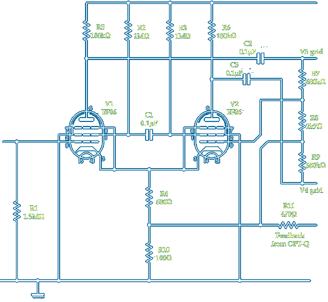 QUAD II valve amp driver schematic re-laid for analysis